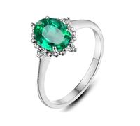 ANAZOZ Anillo Mujer Promesa Oval con Esmeralda Creada de 1.25ct y Moissanita, Anillos de Boda de Oro Blanco 18 K Mujer, Plata Verde, Talla 18(58mm)