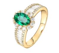 ANAZOZ Anillo para Mujer Promesa Oval con 0.85ct Esmeralda Creada y Moissanita, Anillos Matrimonio Oro Amarillo 9 K para Mujer, Oro Verde, Talla 8(48mm)