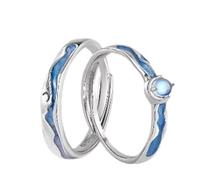 ANAZOZ Anillo Promesa Mujer y Hombre Plata de Ley 925, Luna y Planeta, Anillo Plata Boda Pareja Ajustables