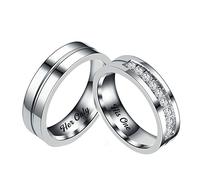 ANAZOZ Anillos Acero Inoxidable Mujer y Hombre,Anillos Compromiso Pareja Plata con 6MM Her Only His One Talla Mujer 17(57mm) + Hombre 30(70mm)