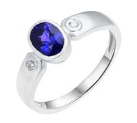ANAZOZ Anillos Boda Mujer Oval con Zafiro Creado de 1.25ct y Moissanita, Anillos de Matrimonio Oro Blanco de 18K de Mujer, Plata Azul, Talla 14(54mm)