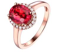 ANAZOZ Anillos de Bodas Mujer Oval con Rubí Creado de 2ct y Moissanita, Anillos Compromiso Mujer Oro Rosa de 9 K, Oro Rosa, Tamaño 25(65mm)