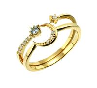 ANAZOZ Anillos de Compromiso Mujer Luna y Estrella con Topacio Creado y Moissanita, Anillos Matrimonio Mujer Oro 9Kilates, Oro, Tamaño 22(62mm)