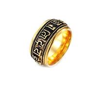 ANAZOZ Anillos de Hombre Baratos,Anillo de Titanio Hombre Om Mani Padme Hum Negro Oro Anillo Hombre Barato Talla 17(57)