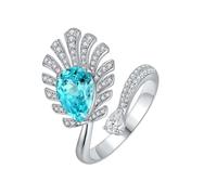 ANAZOZ Anillos de Matrimonio para Mujer Hojas y Gota de Agua con Turmalina Paraiba Creada y Moissanita, Anillos de Compromiso Mujer Oro Blanco 9K, Plata Azul Lago, Tamaño 17(57mm)