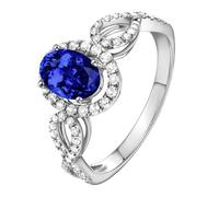 ANAZOZ Anillos Mujer Boda Oval con Zafiro Creado de 1.06ct y Moissanita, Anillo de Compromiso de Oro Blanco 9K para Mujer, Plata Azul, Talla 22(62mm)