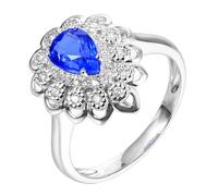 ANAZOZ Anillos Mujer para Promesa Flor y Gota de Agua con Zafiro Creado de 1.23ct y Moissanita, Anillo de Matrimonio de Oro Blanco 14K Mujer, Plata Azul, Talla 8(48mm)