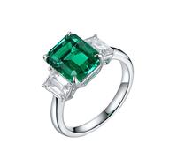 ANAZOZ Anillos Mujer para Promesa Rectángulo con Esmeralda Creada de 1.32ct y Moissanita, Anillos de Boda de Oro Blanco 14 K para Mujer, Plata Verde, Tamaño 21(61mm)