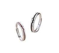 ANAZOZ Anillos Plata de Ley Boda Hombre y Mujer Grabados Personalizados, Líneas Geométricas, Anillo Plata Negro Rojo Ajustable Compromiso
