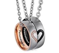 ANAZOZ Colgante Pareja Acero Inoxidable con Anillo, Collares Corazón de Rompecabezas Grabado I Love You, Circonita 5A Ancho 6mm Oro Rosa Negro Cadena