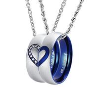 ANAZOZ - Collar para pareja con 2 anillos I Love You con colgante de anillo para hombre negro, mujer, oro rosa, de acero inoxidable, corazón de amor eterno clásico con cadena de metal, regalo para San