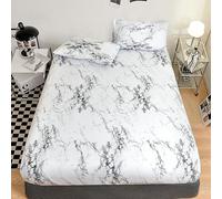 ANAZOZ Conjunto Sábanas y 2 Fundas Almohada Gris Blanco,153 x 203 x 30 cm,Sábanas Matrimonio Patrón de Mármol Bajera Protectora Cama