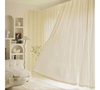 ANAZOZ Cortina con Gancho,2 x 107W x 214H CM,Cortina Ventana Cocina Visillo 2 Piezas Color Sólido Cortinas Cocina Beige Amarillo