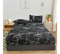 ANAZOZ Juego de Sabanas Cama Matrimonio con 2 Fundas de Almohada Negro,200 x 220 x 25 cm,Sabanas Patrón de Mármol Sábanas Matrimonio