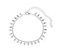 ANAZOZ Pulsera Tobillera Mujer Cobre, Cruz, Tobilleras Ajustables 22 + 10 CM,Plata