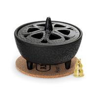 Anbar Quemador de incienso de flor de loto para varillas, conos de reflujo, cera derretida y resina, decoración tradicional oriental del hogar, cuenco y tapa de hierro fundido, soporta aromaterapia y