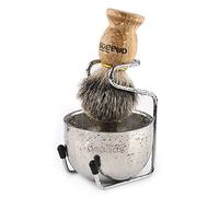 Anbbas - Juego de afeitado, brocha manual con mango de madera de Fraxinus Mandschurica y bol de afeitado de acero inoxidable y soporte para la cuchilla de afeitar de hombre.
