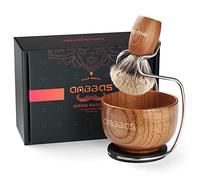 Anbbas Pure Badger - Brocha de afeitar de pelo de tejón con mango de madera y cuenco grande para jabón con soporte de afeitado de acero inoxidable, kit 3 en 1 para hombres