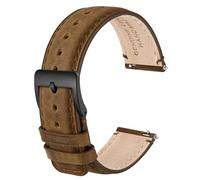 Anbeer 18mm Correa de reloj de cuero auténtico,correa de liberación rápida con hebilla de acero inoxidable,Marrón retro con hebilla negra