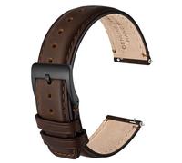 ANBEER 18mm Correa de reloj de cuero auténtico,correa de liberación rápida con hebilla de acero inoxidable,Marrón oscuro con hebilla negra