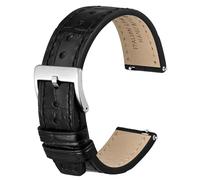 ANBEER 18mm correa de reloj de cuero de cocodrilo italiano en relieve, correa de reloj de repuesto de cuero de becerro de liberación rápida, Negro con hebilla de plata