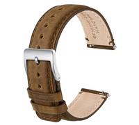 ANBEER 20mm Correa de reloj de cuero auténtico,correa de liberación rápida con hebilla de acero inoxidable,Marrón retro con hebilla plateada