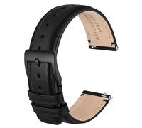 ANBEER 20mm Correa de reloj de cuero auténtico,correa de liberación rápida con hebilla de acero inoxidable,Negro con hebilla negra