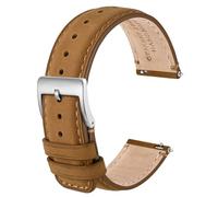 ANBEER 24mm Correa de reloj de cuero auténtico,correa de liberación rápida con hebilla de acero inoxidable,Marrón amarillento con hebilla plateada