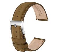 ANBEER 24mm Correa de reloj de cuero auténtico,correa de liberación rápida con hebilla de acero inoxidable,Marrón camel con hebilla plateada