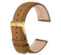 ANBEER 24mm Correa de reloj de cuero auténtico,correa de liberación rápida con hebilla de acero inoxidable,Marrón amarillento con hebilla dorada
