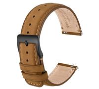 ANBEER 24mm Correa de reloj de cuero auténtico,correa de liberación rápida con hebilla de acero inoxidable,Marrón amarillento con hebilla negra