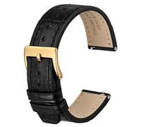 ANBEER 24mm correa de reloj de cuero de cocodrilo italiano en relieve, correa de reloj de repuesto de cuero de becerro de liberación rápida, Negro con hebilla de plata