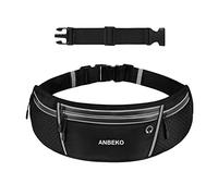 ANBEKO Cinturón Universal para Correr con Extensor, Paquete de Cintura de Gran Capacidad con 4 Bolsillos, Bolsa de Senderismo, Viajes, Campamento, Correr, Entrenamiento, Reflectante, sin Rebote,