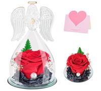 ANBET Rosa eterna en cúpula de cristal, regalo de ángel de Navidad para mujeres, flores rojas preservadas, día de la madre, día de San Valentín, cumpleaños para ella