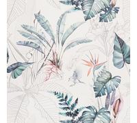 ANBILILA Papel Pintado Autoadhesivo, 44x1000CM Estilo Acuarela Pelar y Pegar Papel de Contacto Plantas Tropicales Hojas de Palma Flores y Aves Papel Tapiz Removible Decorativo para Pared