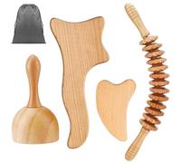 ANBOO Juego de 4 rodillos de masaje de madera Gua Sha, rascador de espalda, masajeador Gua Sha para cuello, piernas, ojos, espalda y cuerpo, alivio del dolor y relajación, madera