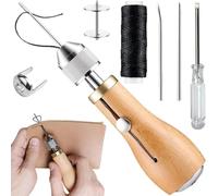 ANBOO Juego de 7 herramientas de costura de cuero, con destornillador, accesorios de costura de cuero, punzón de aguja, máquina de coser a mano para tejidos gruesos, punzón