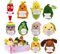 Anboor 10 piezas de divertidas y positivas papas de lana tejida, con una tarjeta positiva, apoyo emocional, muñeca de ganchillo, aliento, regalos de cumpleaños, decoración del hogar