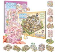 ANBOOR 12 juegos de grandes escenas de pegatinas 3D DIY, 2 libros de pegatinas con lindos animales kawaii y pegatinas de escena 3D para fiestas, crea tus propias escenas de casa en miniatura para