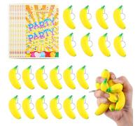 Anboor 20 juguetes de estrés de plátano con llaveros y 10 bolsas de fiesta, plátanos elásticos, juguetes fieles para aliviar el estrés, mini apretón de fiestas para adultos y niños