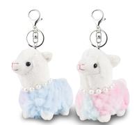 Anboor 2Pack Peluches pequeños de alpaca con llavero Peluche de oveja Kawaii Regalos para el aula de kindergarten (Azul y Rosa)