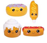 Anboor 4 Piezas Squishies Hot Dog Cake Pan Donut Kawaii perfumado Suave Lento Aumento Squeeze Alivio del estrés niños Juguete