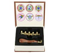 ANBOSE - Juego de sellos de cera de animales con 6 cabezales de latón extraíbles y 1 mango de madera, sellos de cera de sellado de unicornio de pavo real de dragón Phoenix unicornio Bee para tarjetas