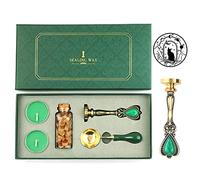 ANBOSE - Juego de sellos de cera para gatos con cabeza de color de latón extraíble, perlas de cera de cobre y cuchara de velas, diseño retro vintage de luna estrella gato sellado sello de cera para