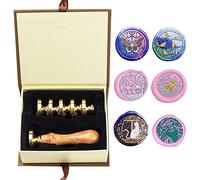 ANBOSE Kit de sellos de cera con 6 cabezas de latón removibles y 1 mango de madera, Sello de cera para tarjetas con pájaros y gato retro