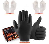 ANBOSON Guantes de barbacoa para cocinar, hornear a la parrilla, 100 guantes desechables de nitrilo y 4 forros de algodón lavables (nitrilo de 6 mil, grande)