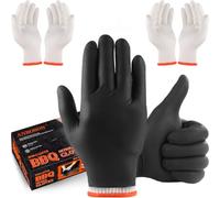 ANBOSON Guantes de barbacoa para cocinar, hornear a la parrilla, 100 guantes desechables de nitrilo y 4 forros de algodón lavables (nitrilo de 6 mil, grande)