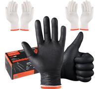 ANBOSON Guantes desechables negros para barbacoa, grandes, 100 unidades, con 2 pares de guantes de algodón lavables, resistentes, reemplazables de nitrilo con textura de diamante de 10 mil para
