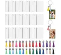 ANBOWEI 120 Piezas Llaveros Sublimación en Blanco Set Transferencia de Calor MDF en Blanco Rectangular con Colgante de Borla Anillos de Salto Llavero con Cadena para Manualidades Personalizadas