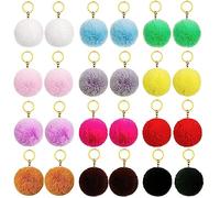 ANBOWEI 24pcs Pompones Llaveros 8cm Pompones Imitación Conejo Piel con Anillas Llaveros Pom Poms Keyrings Accesorios para Mujer Niña Bolso Gorros Mochila Teléfono Móvil - Multicolor